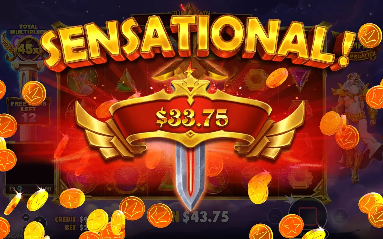 Sensationeel winstscherm tijdens free spins: $33,75 winst, 45x-multiplier en nog 12 free spins over.